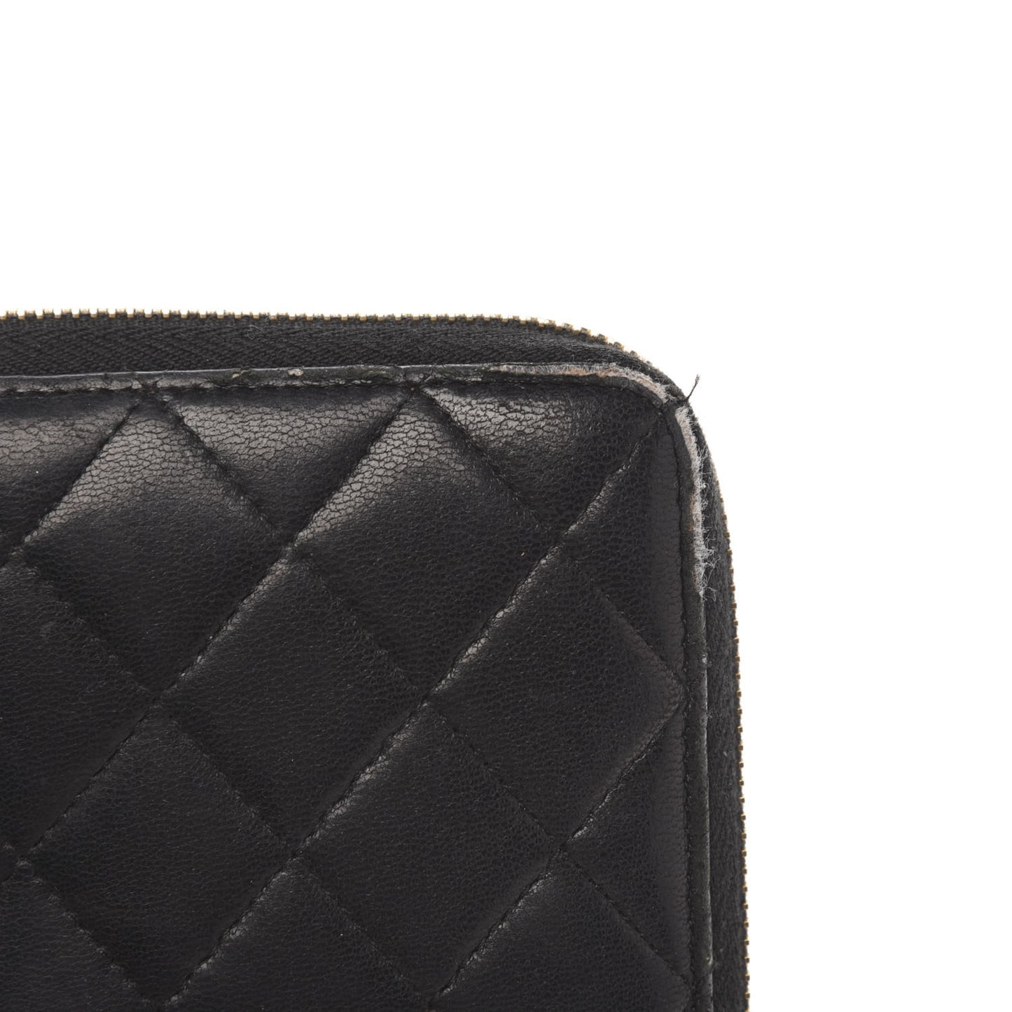 Lambskin Quilted Large Gusset Zip Around Wallet Black