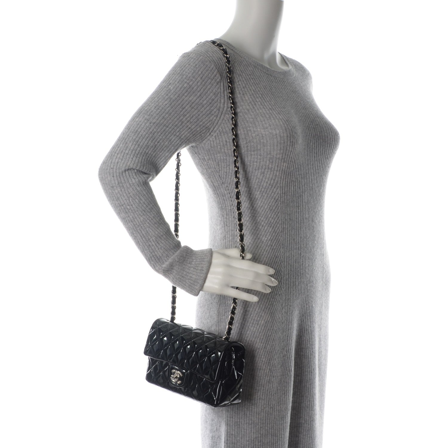 Chanel Patent Calfskin Quilted Mini Rectangular Flap Black 2 of 7