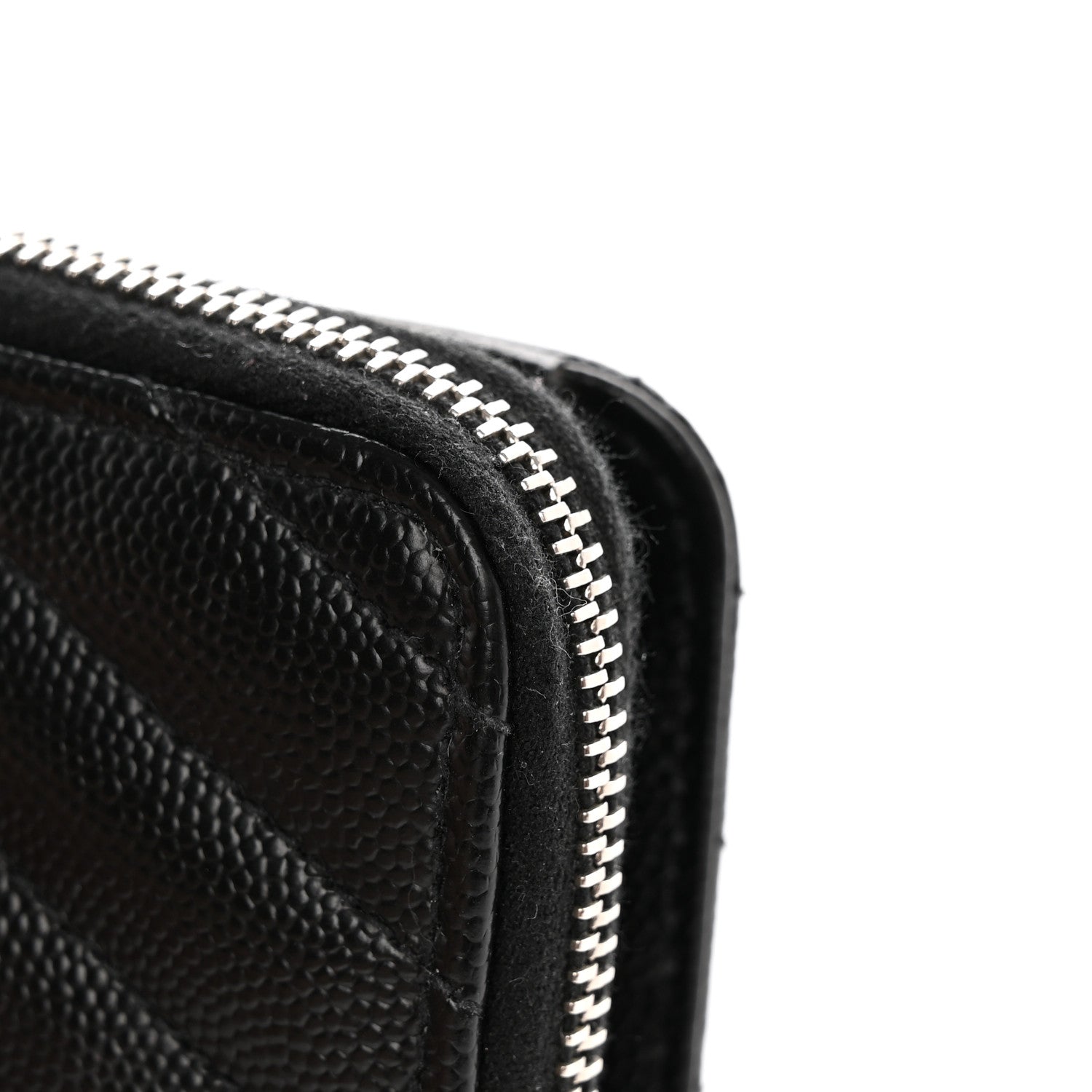 Saint Laurent Grain De Poudre Matelasse Chevron Monogram Compact Zip Around Wallet Black 10 of 11