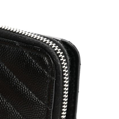 Saint Laurent Grain De Poudre Matelasse Chevron Monogram Compact Zip Around Wallet Black 10 of 11