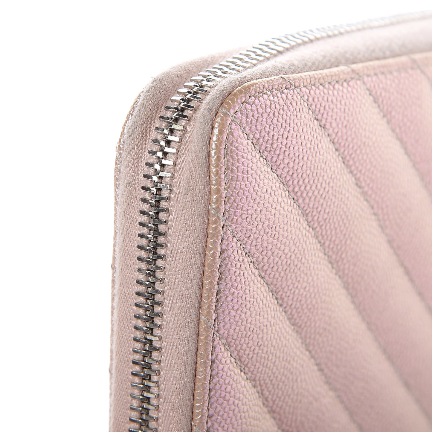 Metallic Caviar Chevron Quilted Zip Around Wallet Light Gold