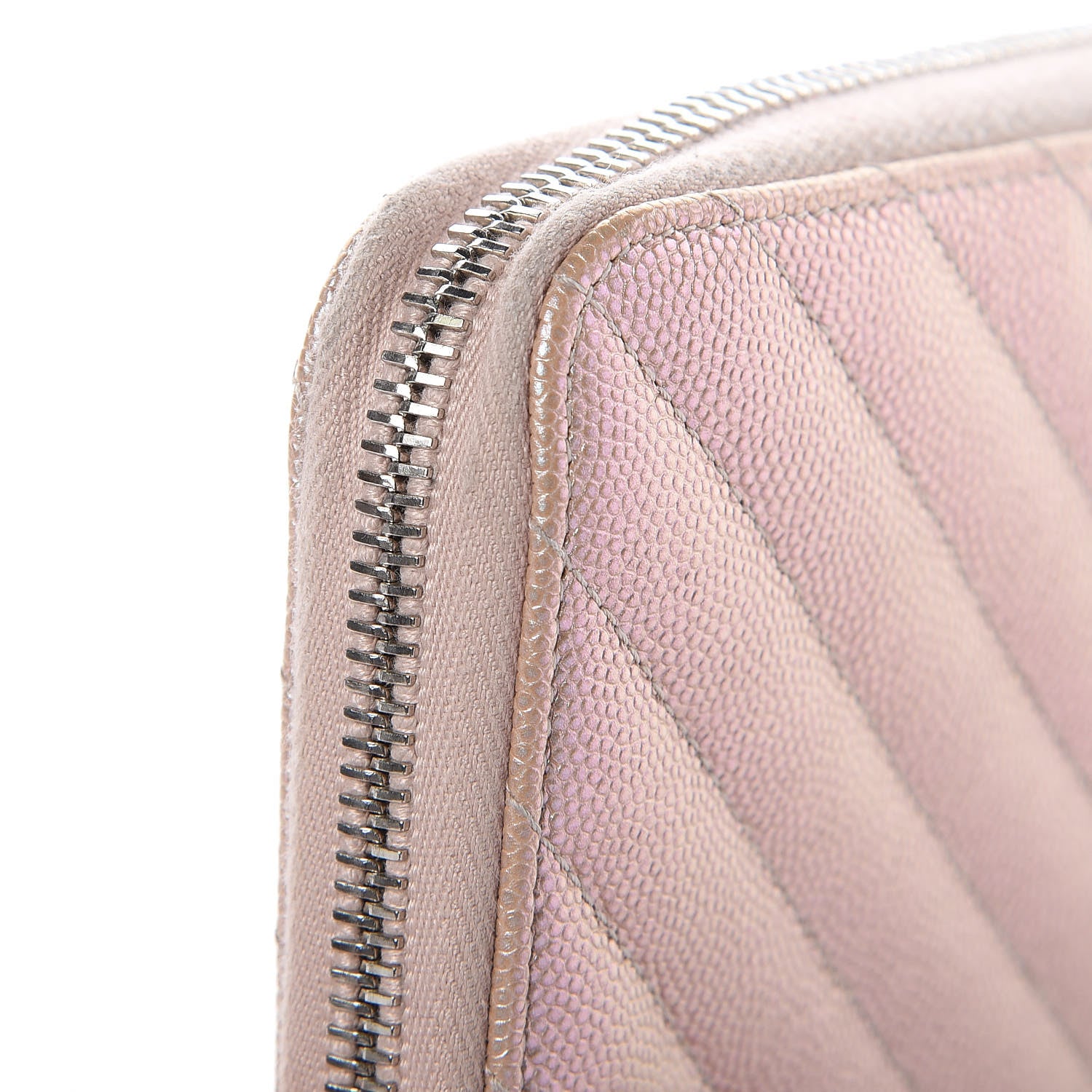 Chanel Metallic Caviar Chevron Quilted Zip Around Wallet Light Gold 10 of 12