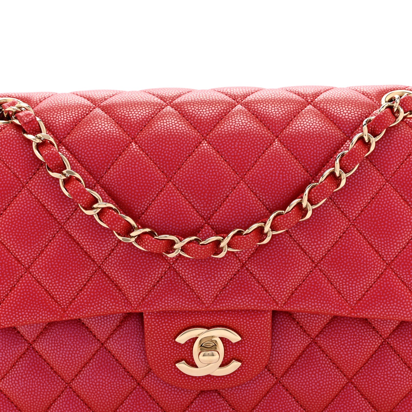 Iridescent Caviar Quilted Medium Double Flap Red