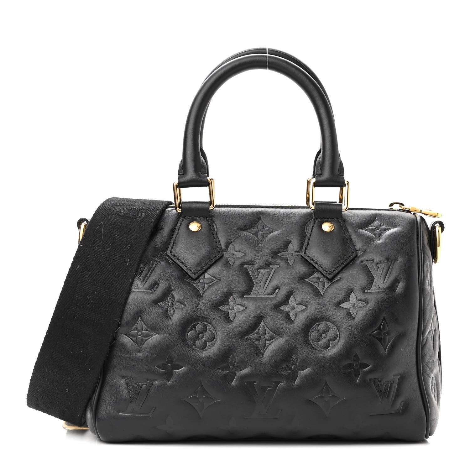 Louis Vuitton Lambskin Embossed Monogram Speedy 22 Bandouliere Black 1 of 9