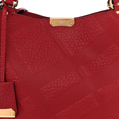 Burberry Signature Grain Calfskin Check Embossed Small Canterbury Tote Red 8 of 11