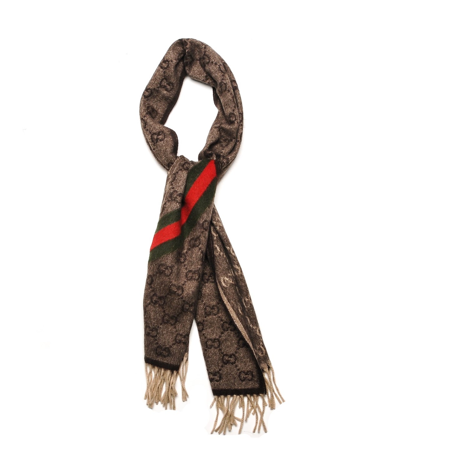 Wool Angora Monogram Web Scarf Dark Brown