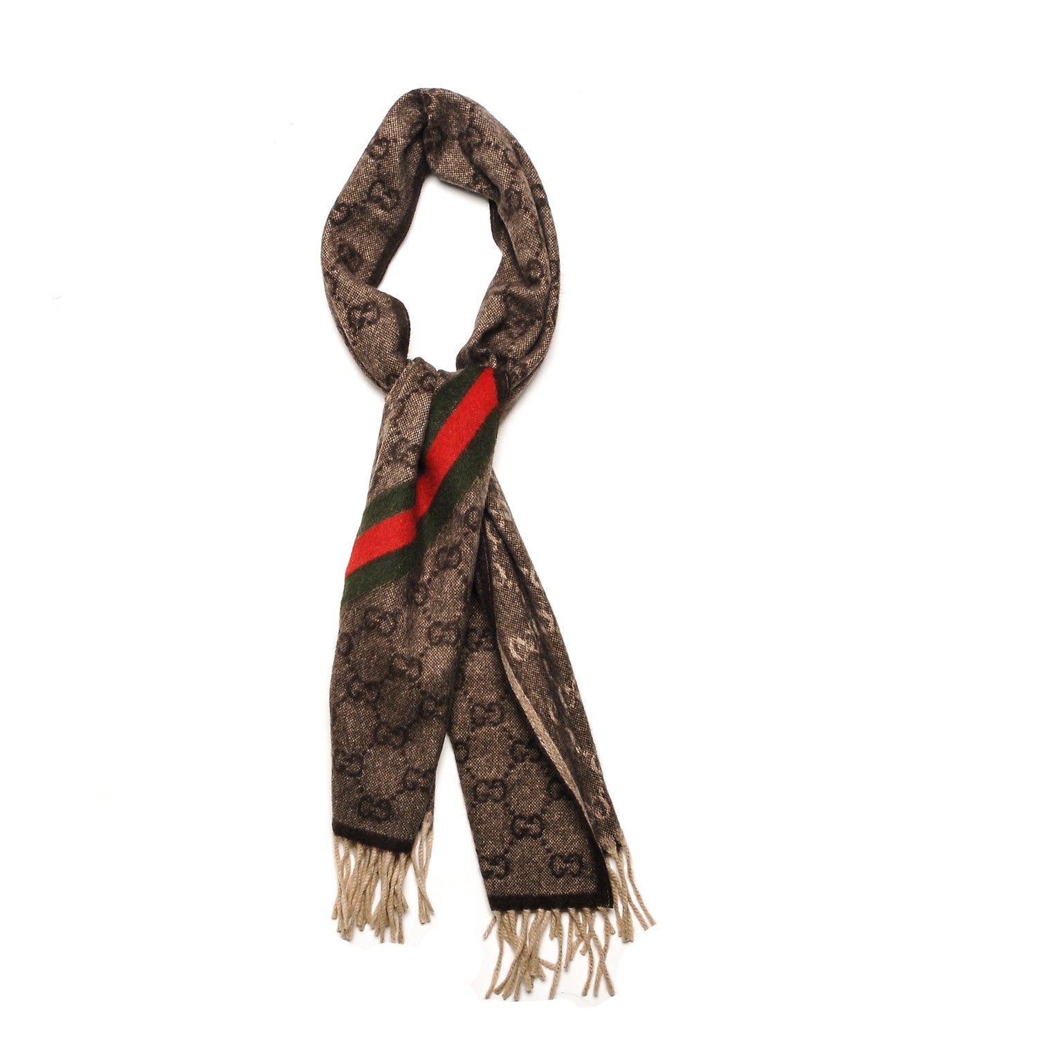 Gucci Wool Angora Monogram Web Scarf Dark Brown 1 of 4