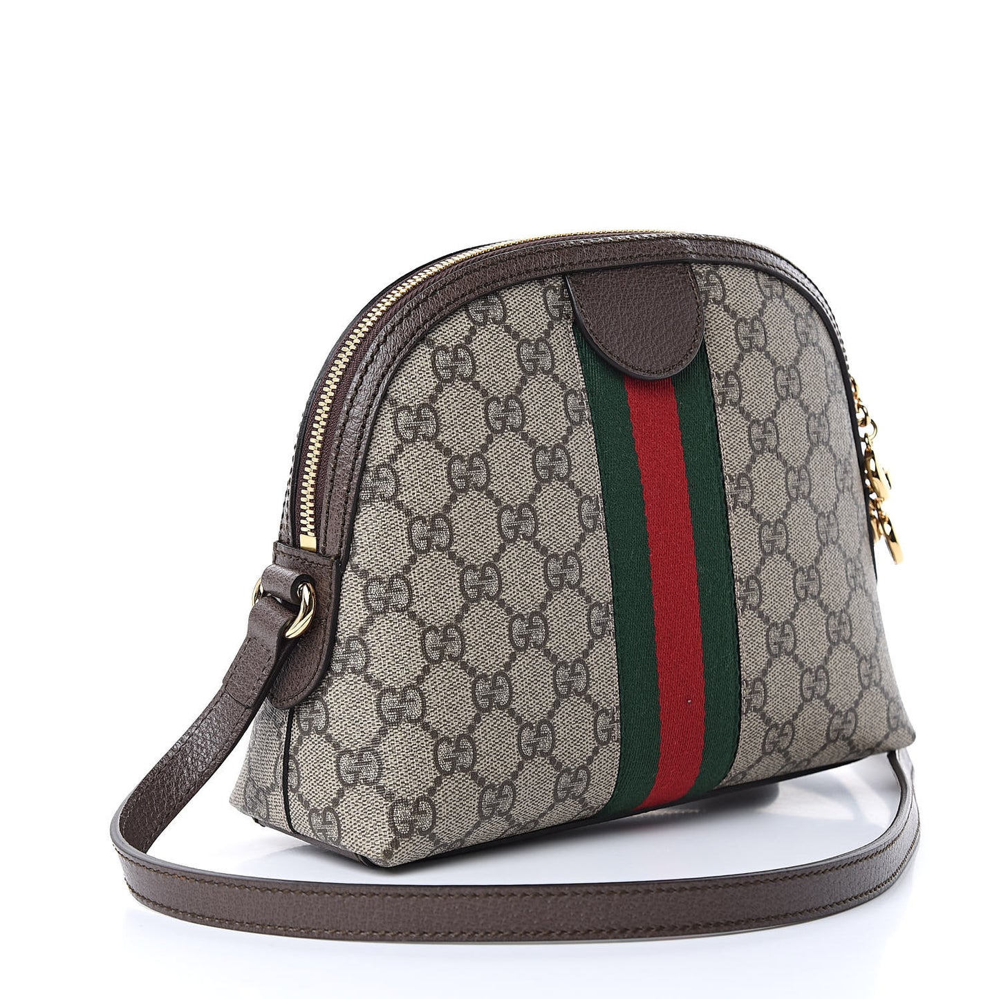 GG Supreme Monogram Textured Dollar Calfskin Web Small Ophidia Dome Shoulder Bag Beige Ebony New Acero