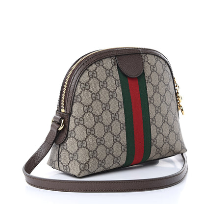 Gucci GG Supreme Monogram Textured Dollar Calfskin Web Small Ophidia Dome Shoulder Bag Beige Ebony New Acero 3 of 11
