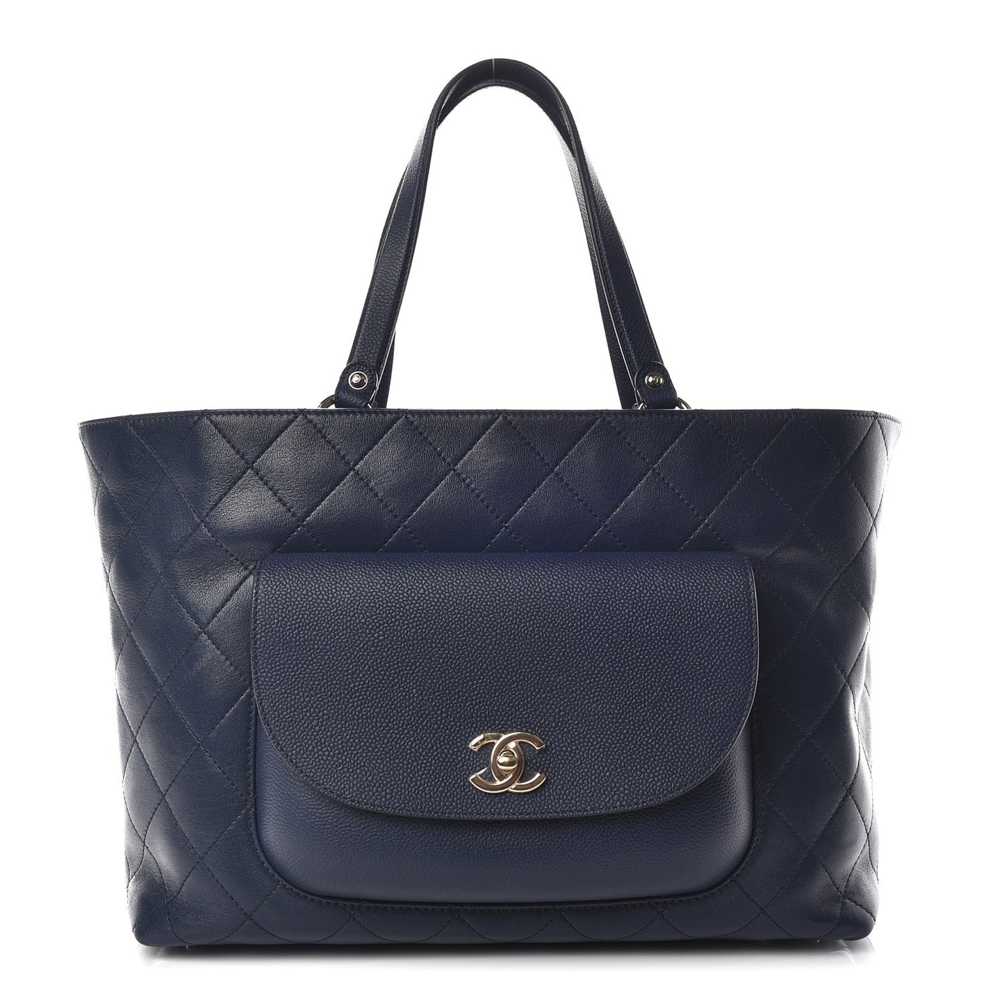 Calfskin Caviar Quilted Large Shopping Tote Blue