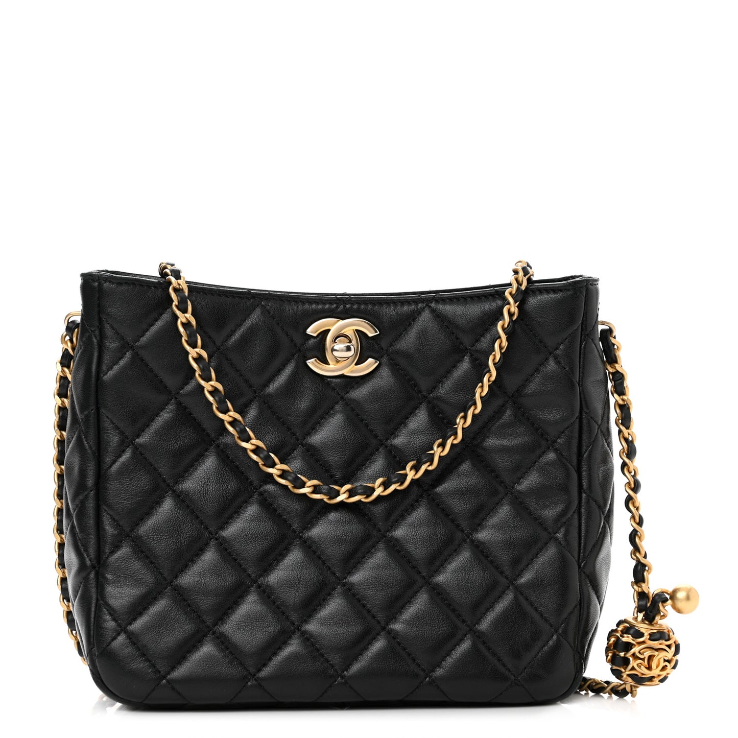 Lambskin Quilted Small Pearl Crush Hobo Black