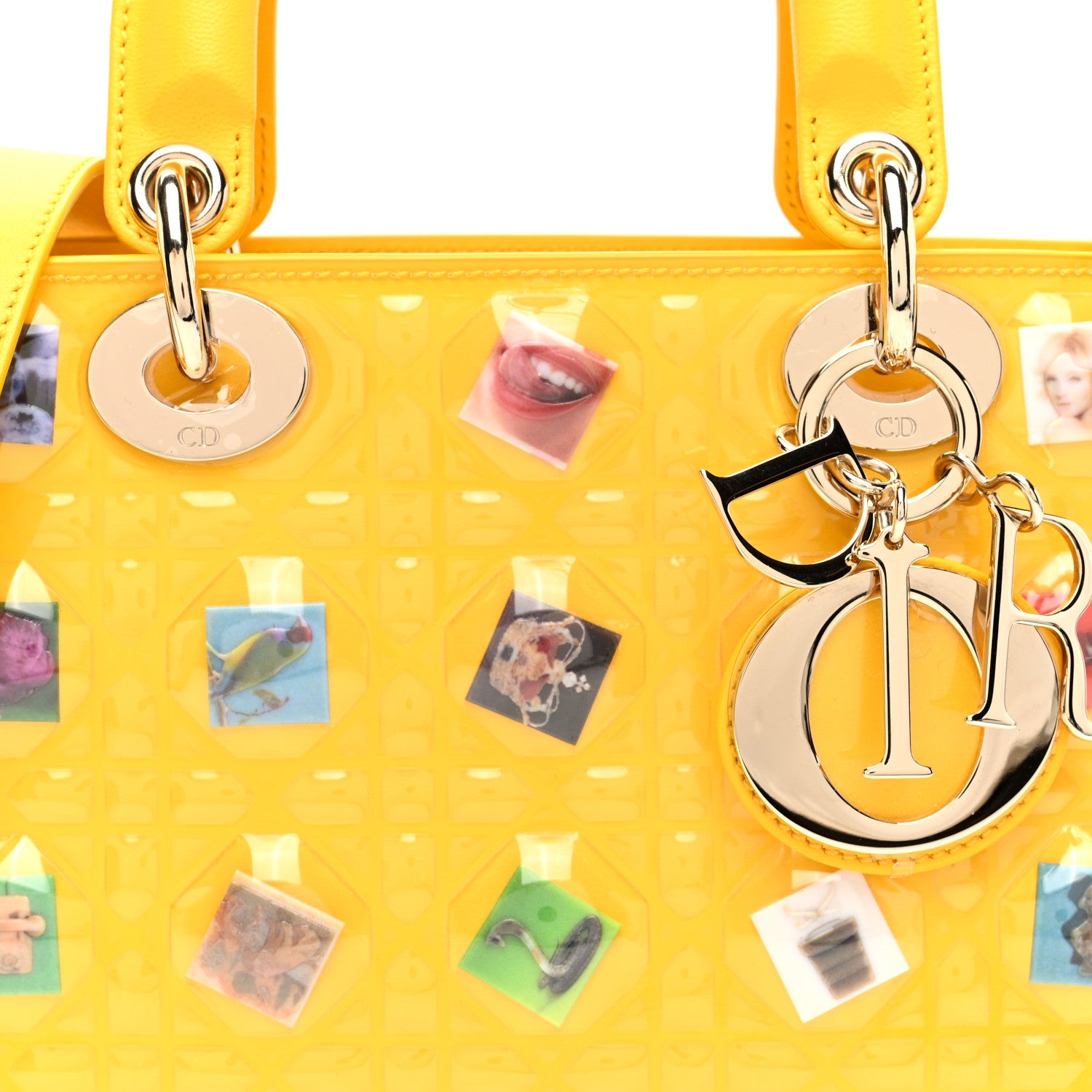 Christian Dior Patent Lambskin Cannage PVC Sara Cwynar Small Lady Dior Art Yellow 7 of 9