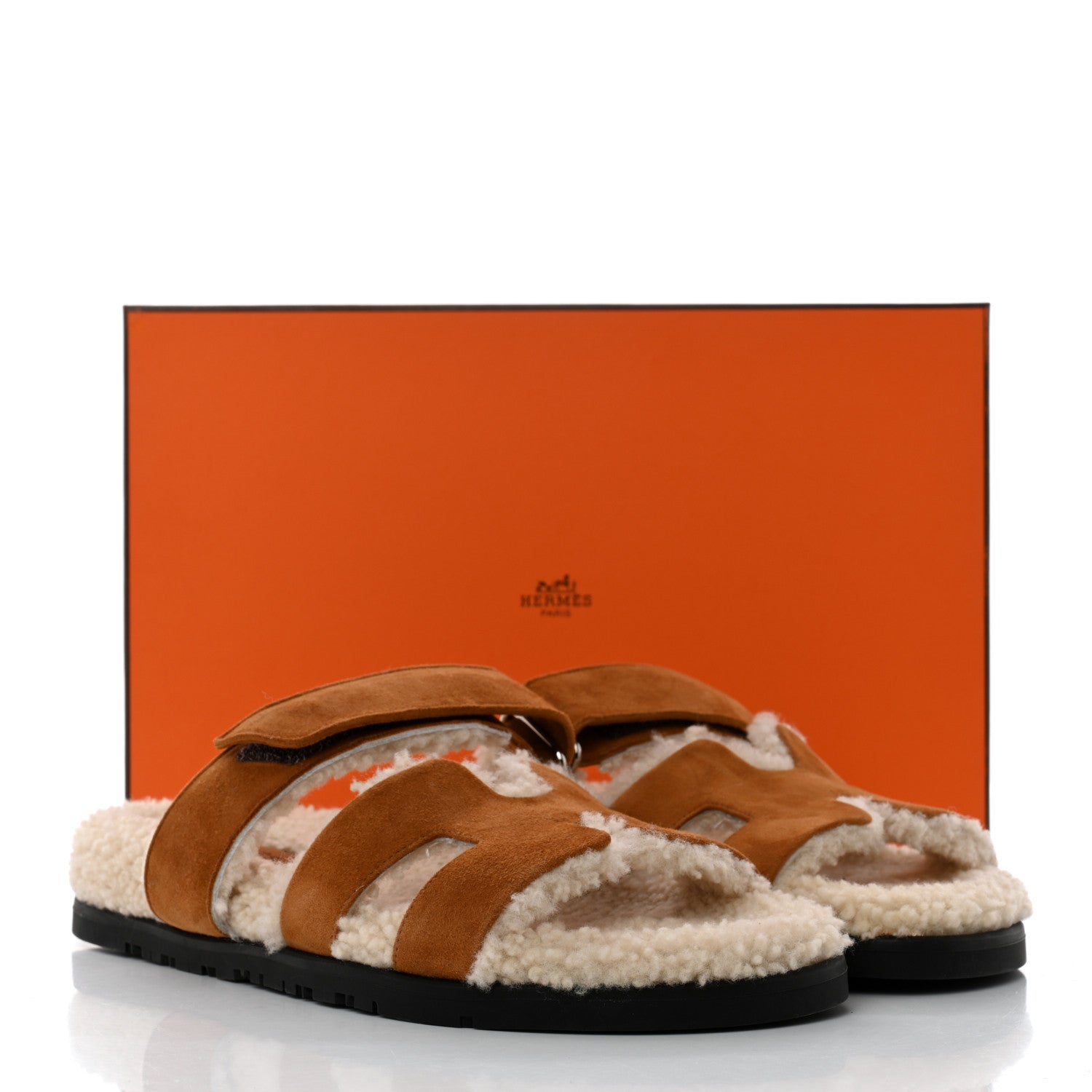 Hermes Suede Goatskin Woolskin Womens Chypre Sandals 38 Brun Fume Ecru 9 of 9