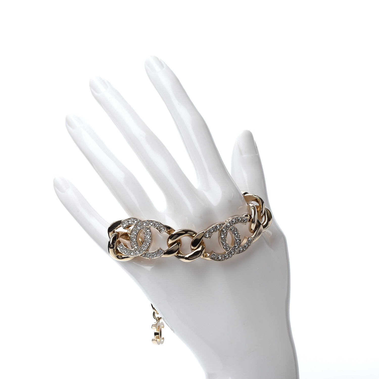 Chanel Crystal CC Chain Link Bracelet Gold 2 of 4