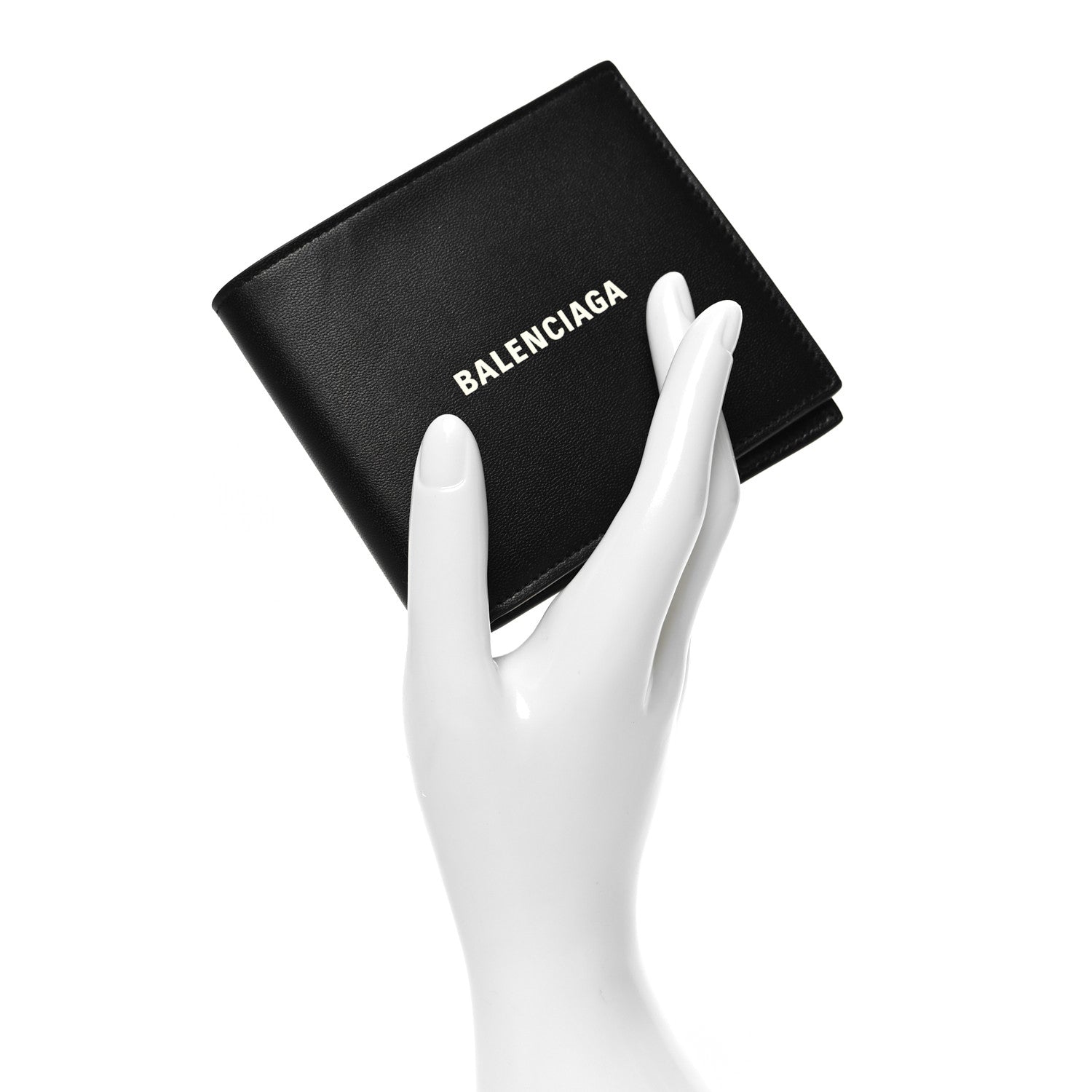 Balenciaga Calfskin Logo Cash Square Bi-Fold Wallet Black White 2 of 7