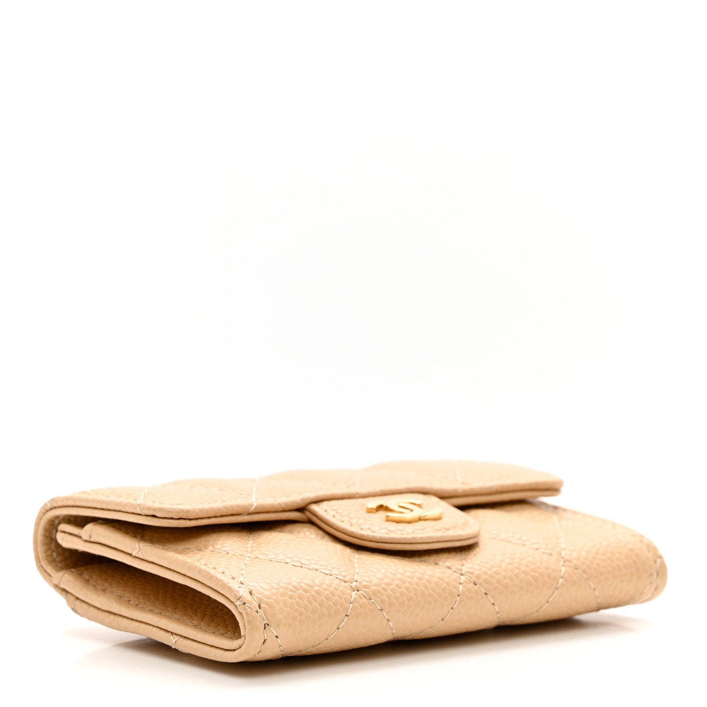 Caviar Quilted Flap Card Holder Wallet Beige
