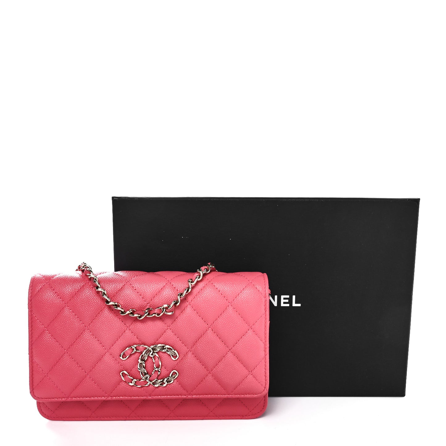 Caviar Quilted French New Wave Chain CC Wallet On Chain WOC Pink