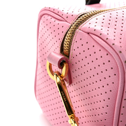 Prada Saffiano Perforated Striped Shoulder Bag Pink Yellow Black 11 of 15