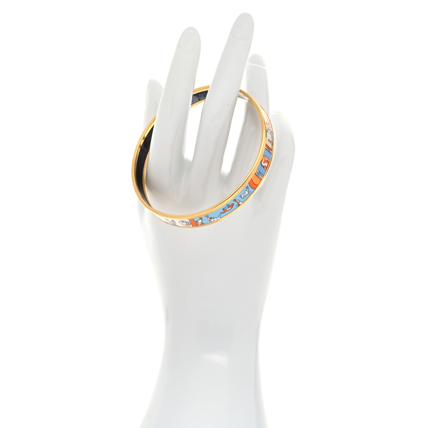Hermes Enamel Printed Narrow Exposition Universelle Bracelet 70 Orange Bleu 2 of 6