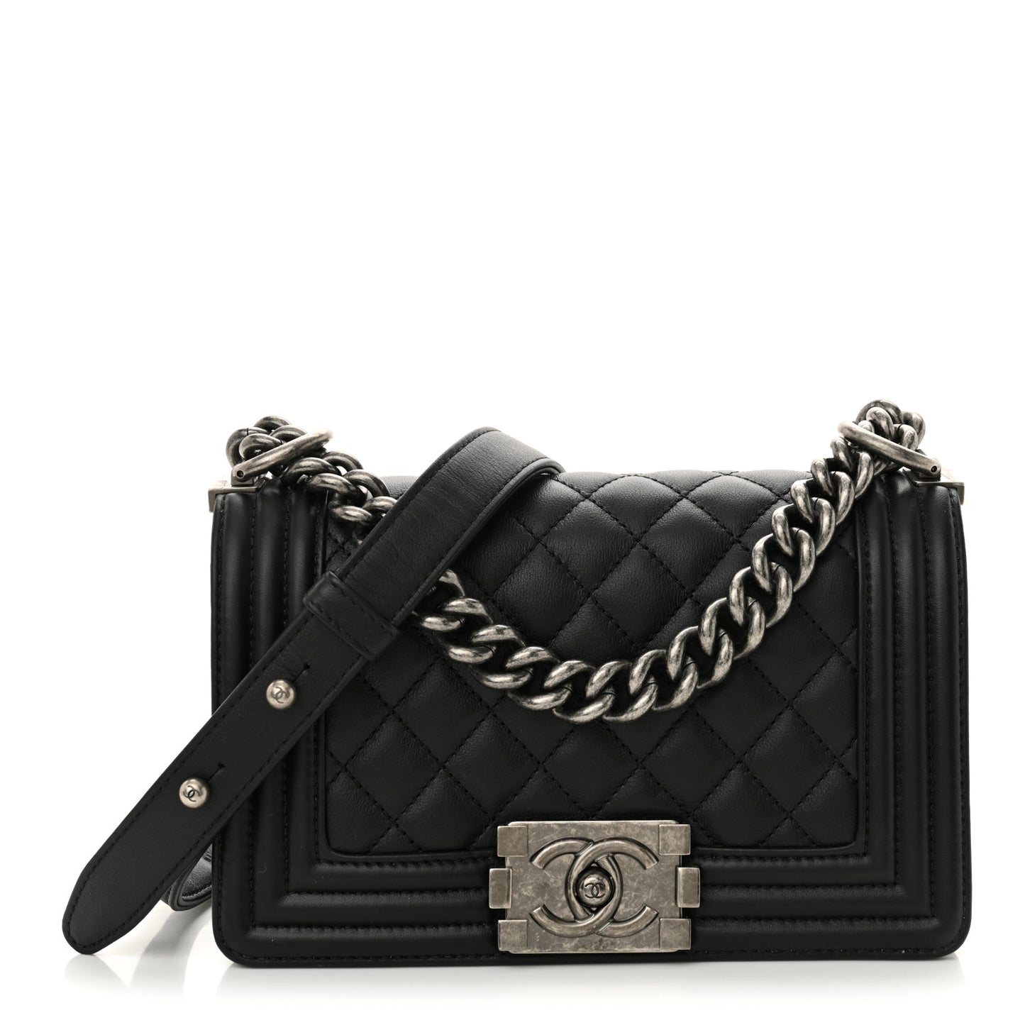 Calfskin Quilted Small Boy Flap Black