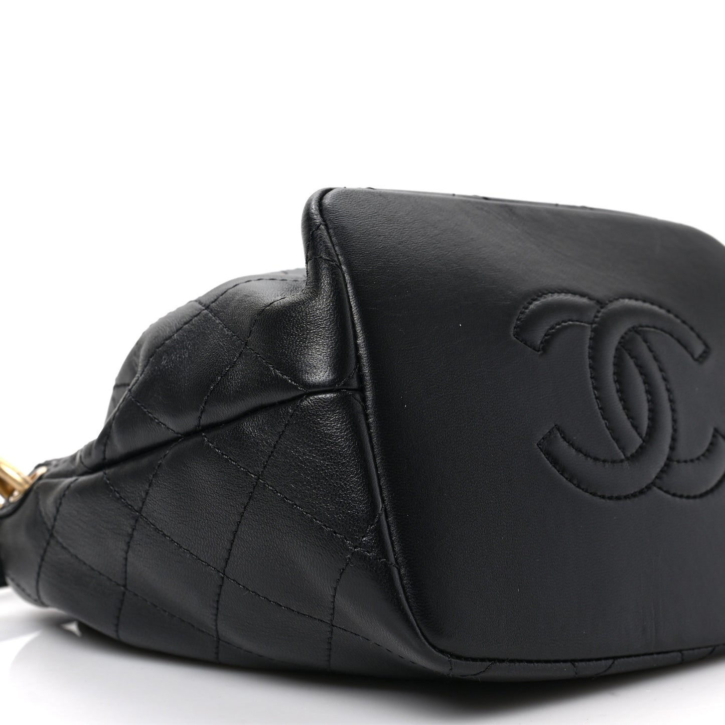 Lambskin Stitched Drawstring Bag Black