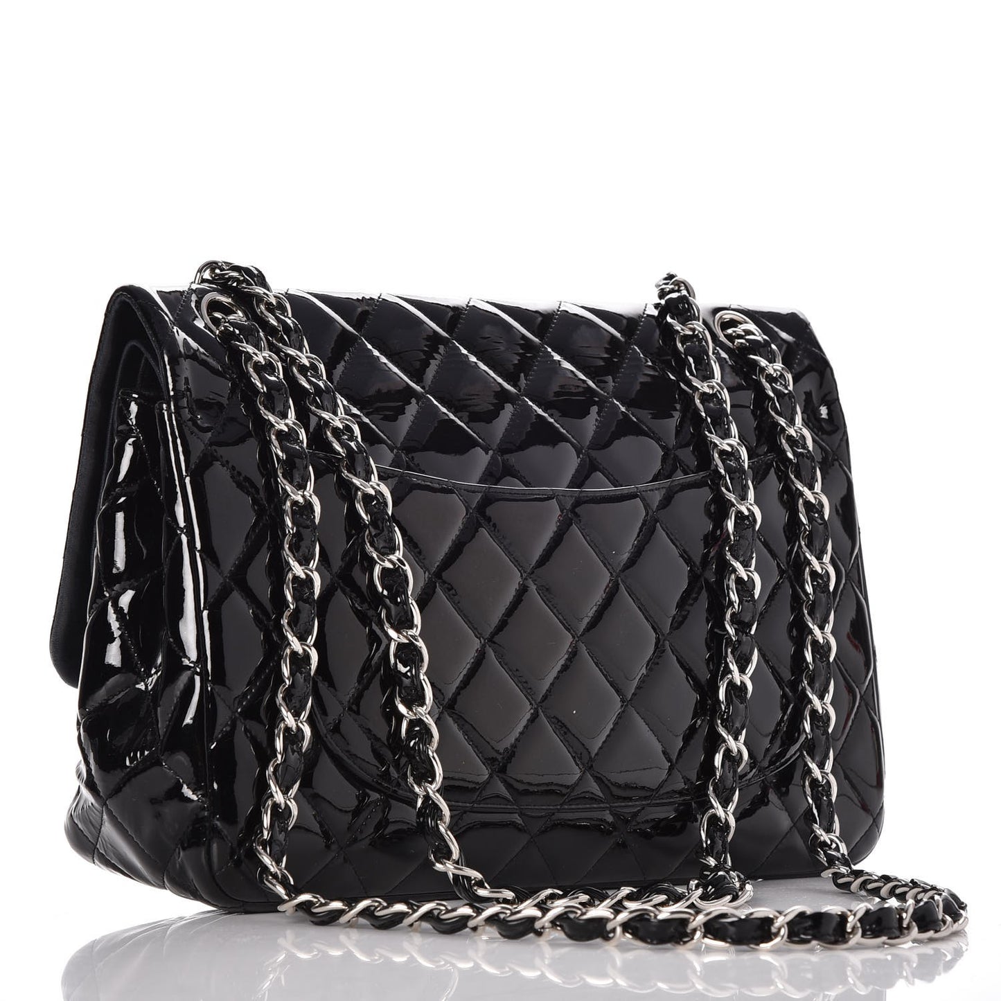 Patent Quilted Jumbo Double Flap Black