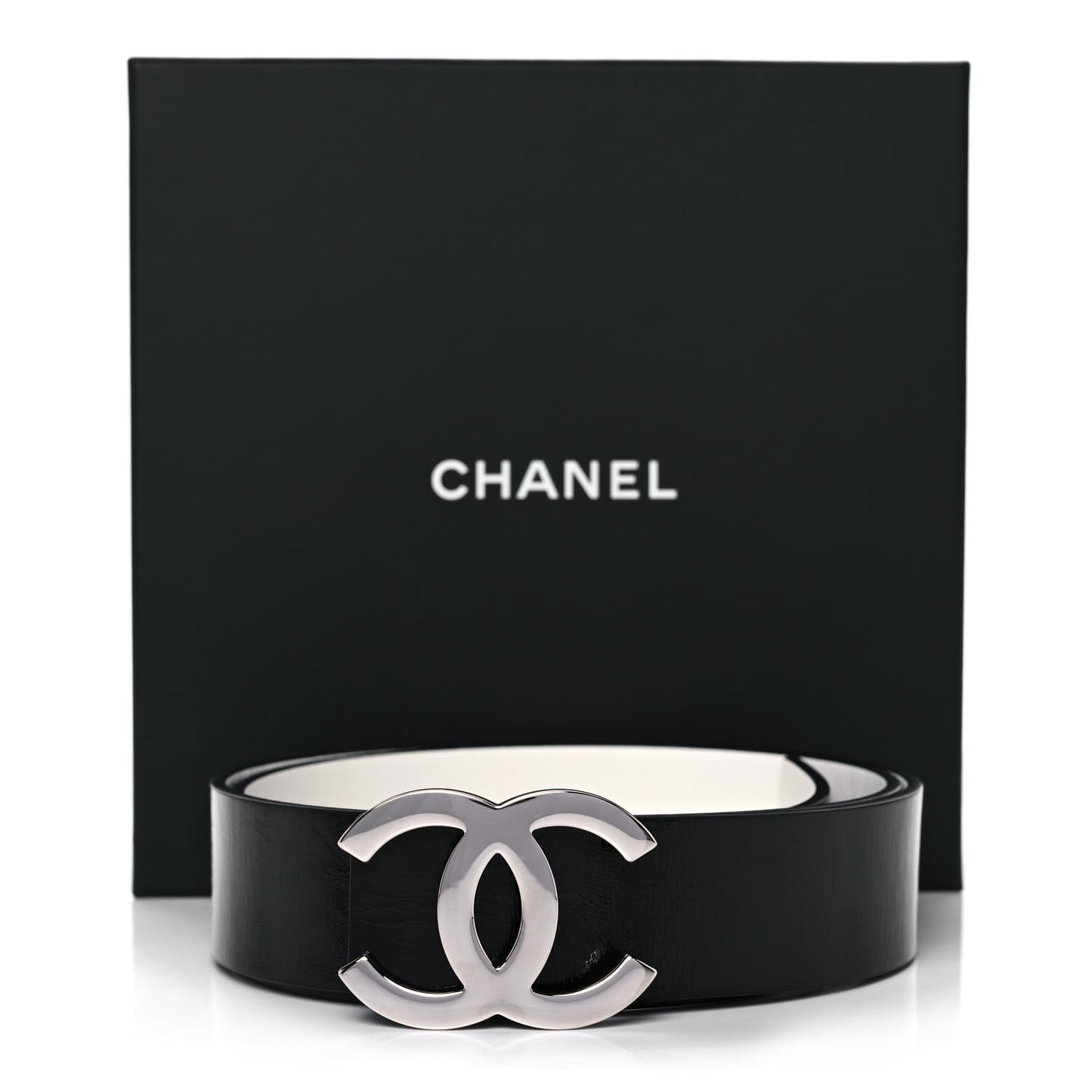 Patent Calfskin CC Reversible Belt 90 Black White