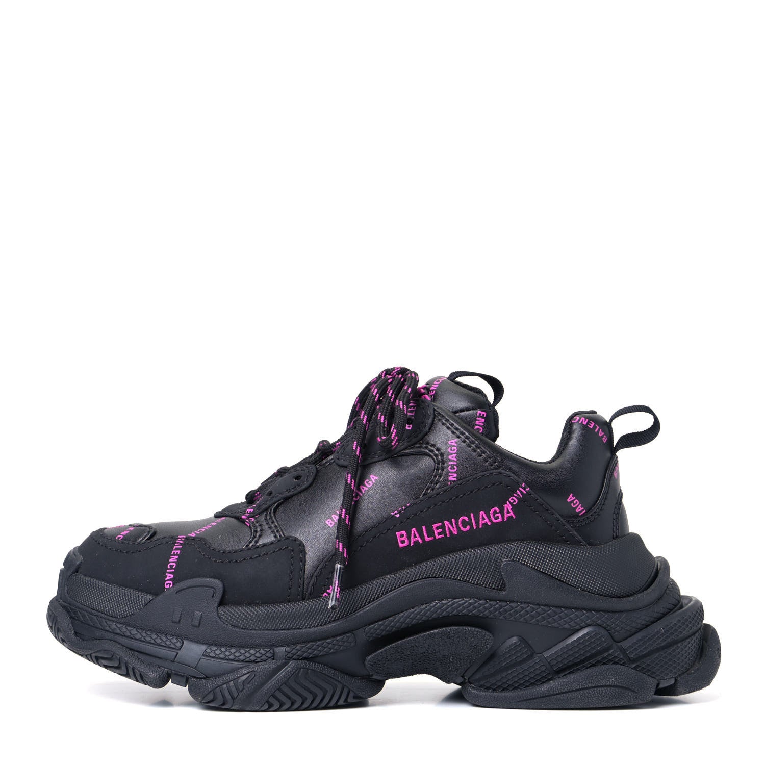 Balenciaga Technical Fabric Allover Logo Womens Triple S Sneakers 37 Black Pink 1 of 5