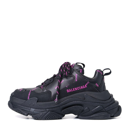 Balenciaga Technical Fabric Allover Logo Womens Triple S Sneakers 37 Black Pink 1 of 5