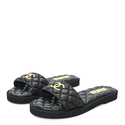 Chanel Lambskin Quilted Textured CC Mules Sandals 39 Black 4 of 9