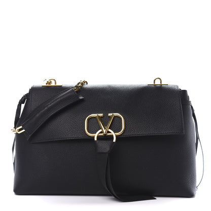 Valentino Garavani Pebbled Calfskin Large VRing Chain Shoulder Bag Black 1 of 11