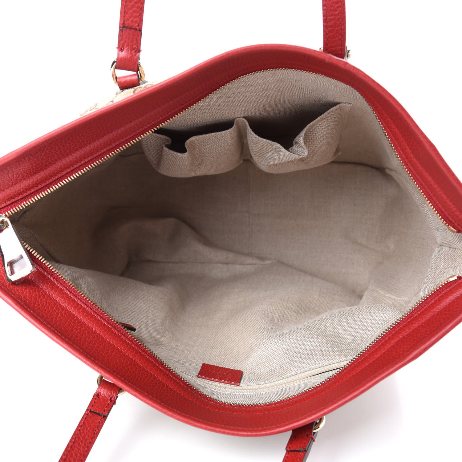 Gucci Monogram Bree Zippered Tote Beige Red 5 of 10