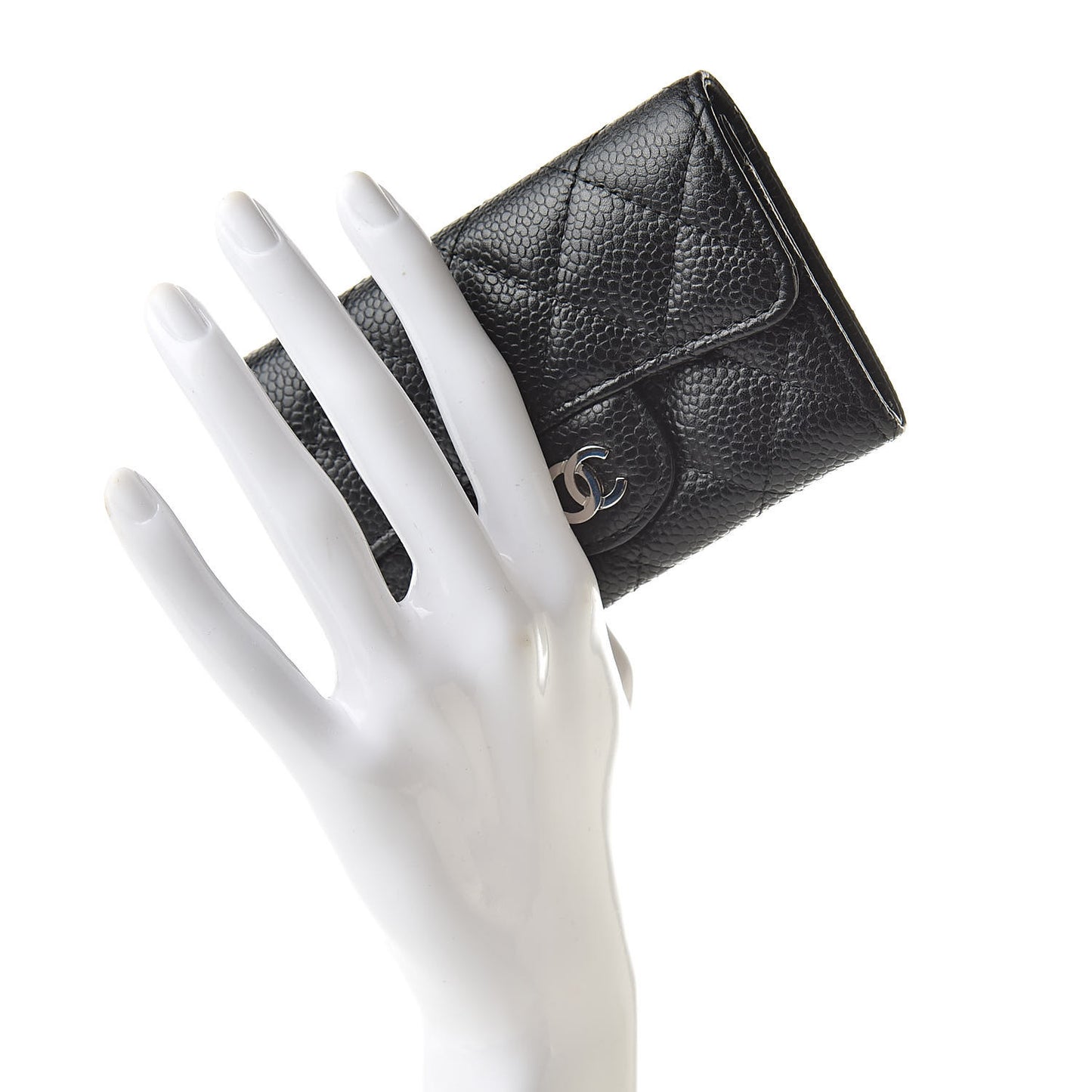 Caviar Quilted Flap Card Holder Wallet Black