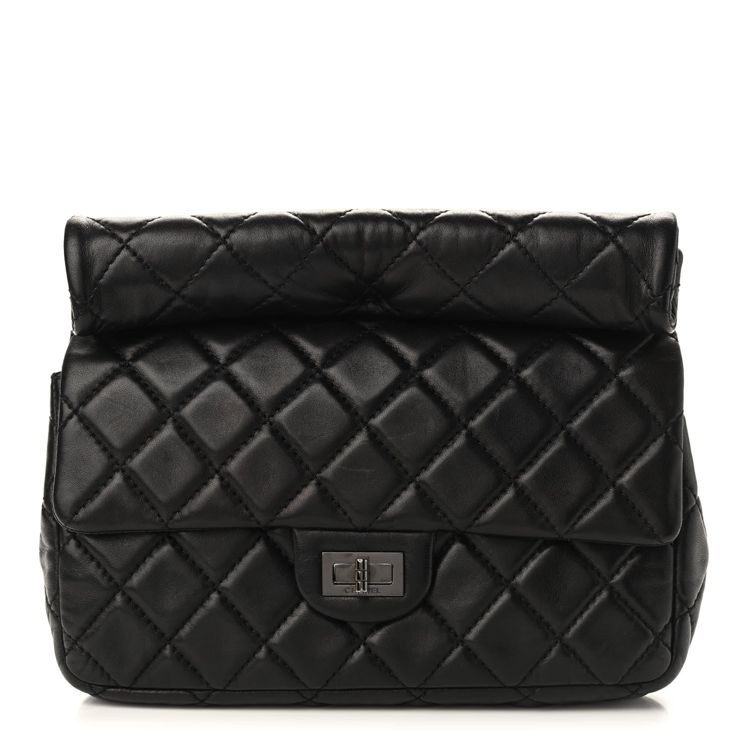 Chanel Lambskin Quilted Medium Roll Reissue Clutch Black 1 of 10