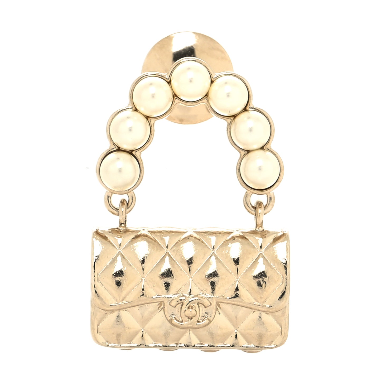 Pearl Quilted Flap Brooch Gold