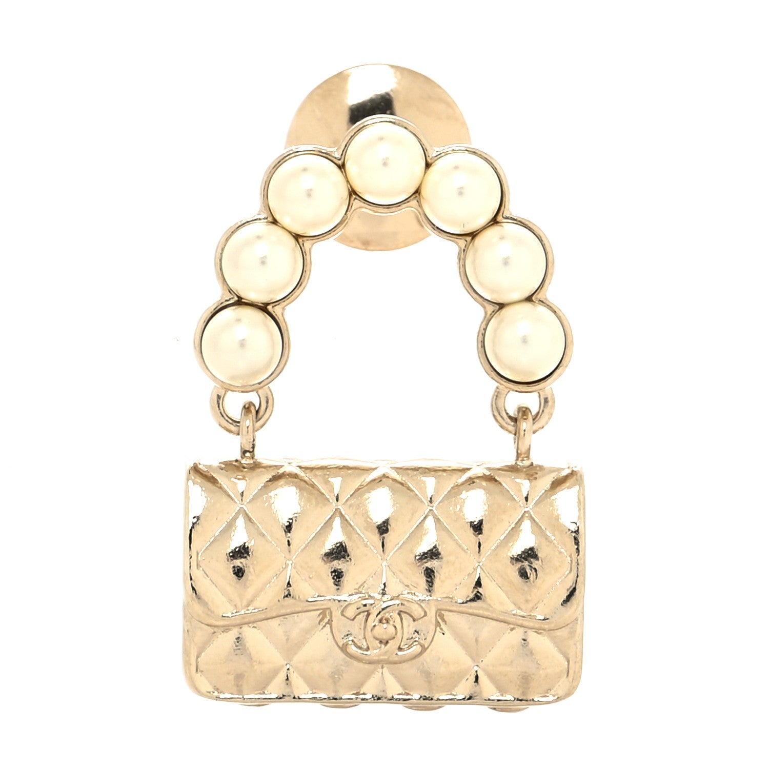 Chanel Pearl Quilted Flap Brooch Gold 1 of 5