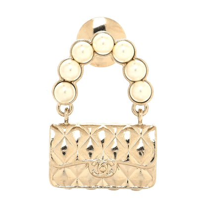 Chanel Pearl Quilted Flap Brooch Gold 1 of 5