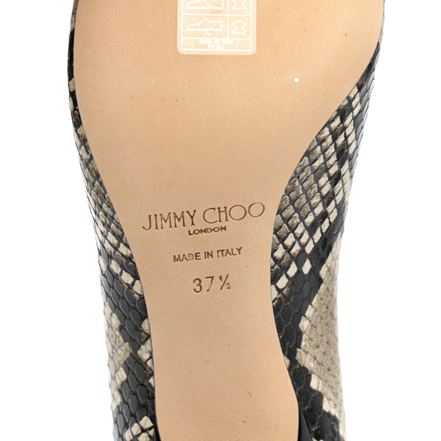 Calfskin Snake Print Pointy Toe Rene 75 Pumps 37.5 Black Natural