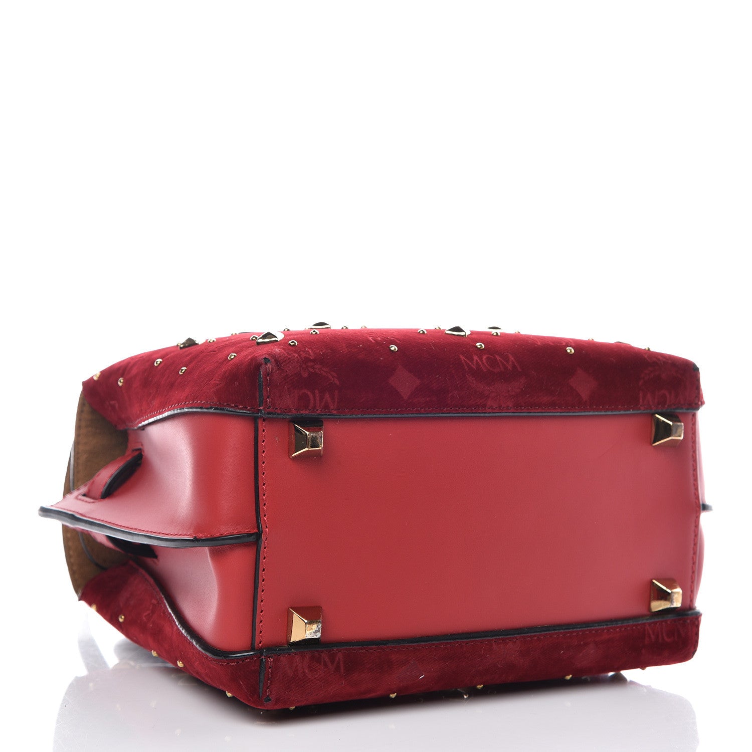 MCM Velvet Studded Mini Insignia Milla Tote Ruby Red 4 of 12