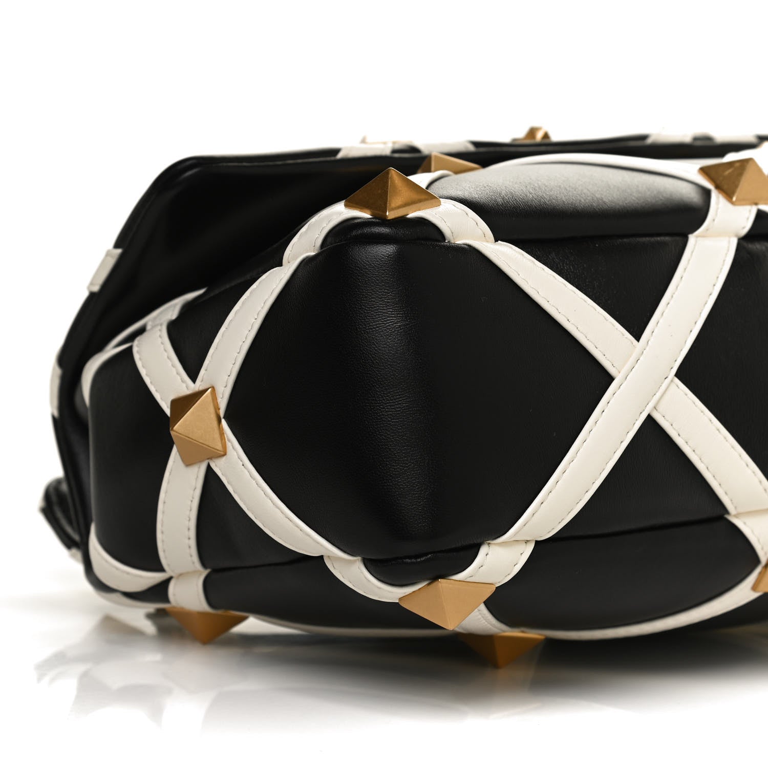 Valentino Garavani Nappa Large Roman Stud Shoulder Bag Black White 9 of 10