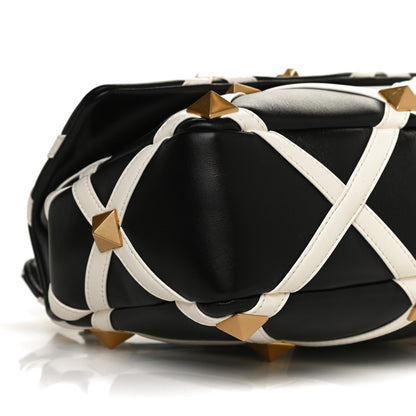 Valentino Garavani Nappa Large Roman Stud Shoulder Bag Black White 9 of 10