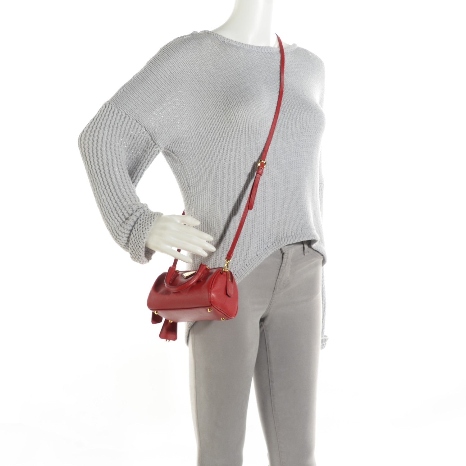 Prada Saffiano Lux Mini Convertible Bowler Fuoco 2 of 8