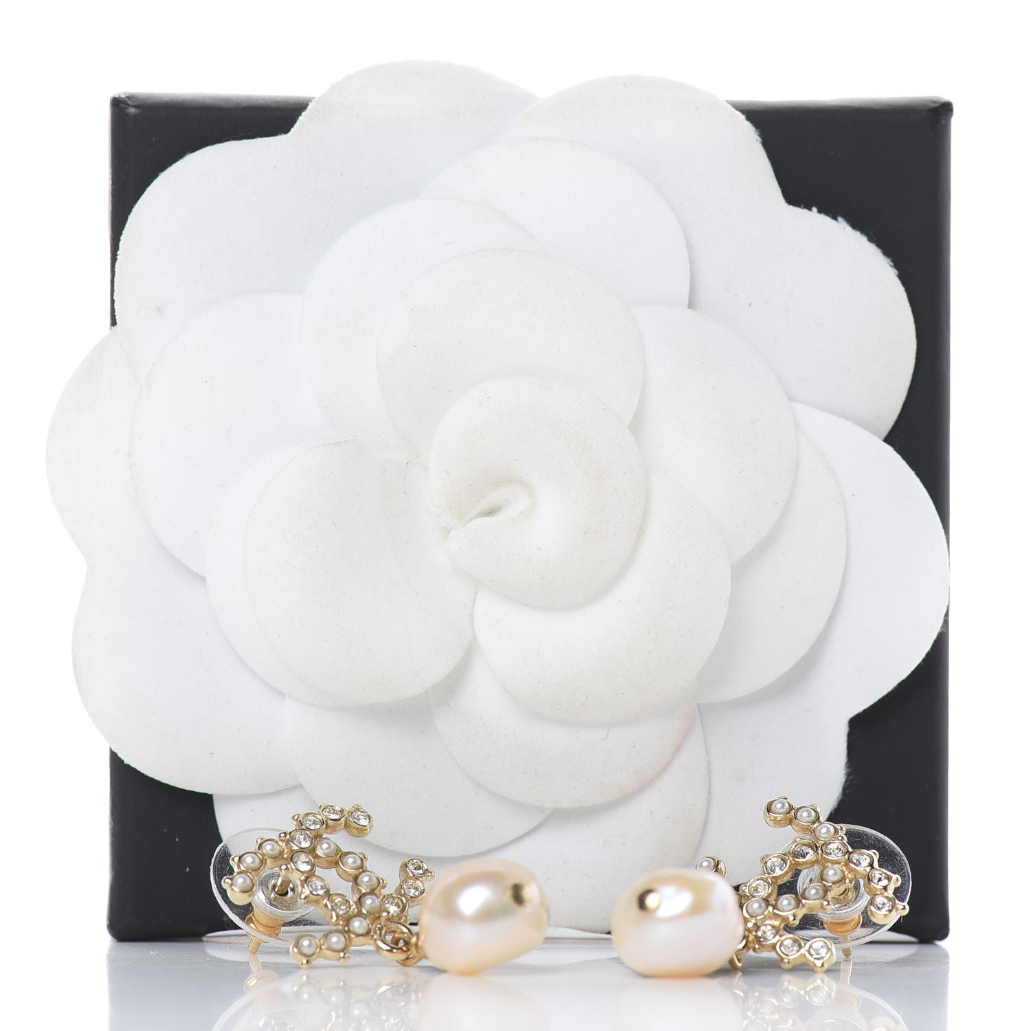 Chanel Pearl Crystal CC Drop Earrings Gold 5 of 5