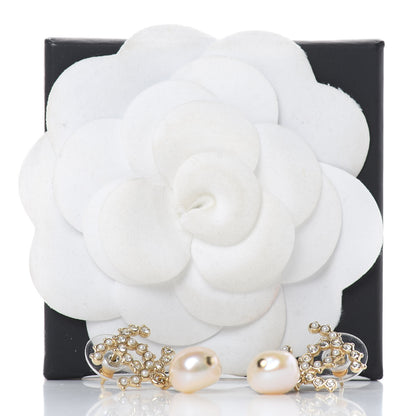 Chanel Pearl Crystal CC Drop Earrings Gold 5 of 5