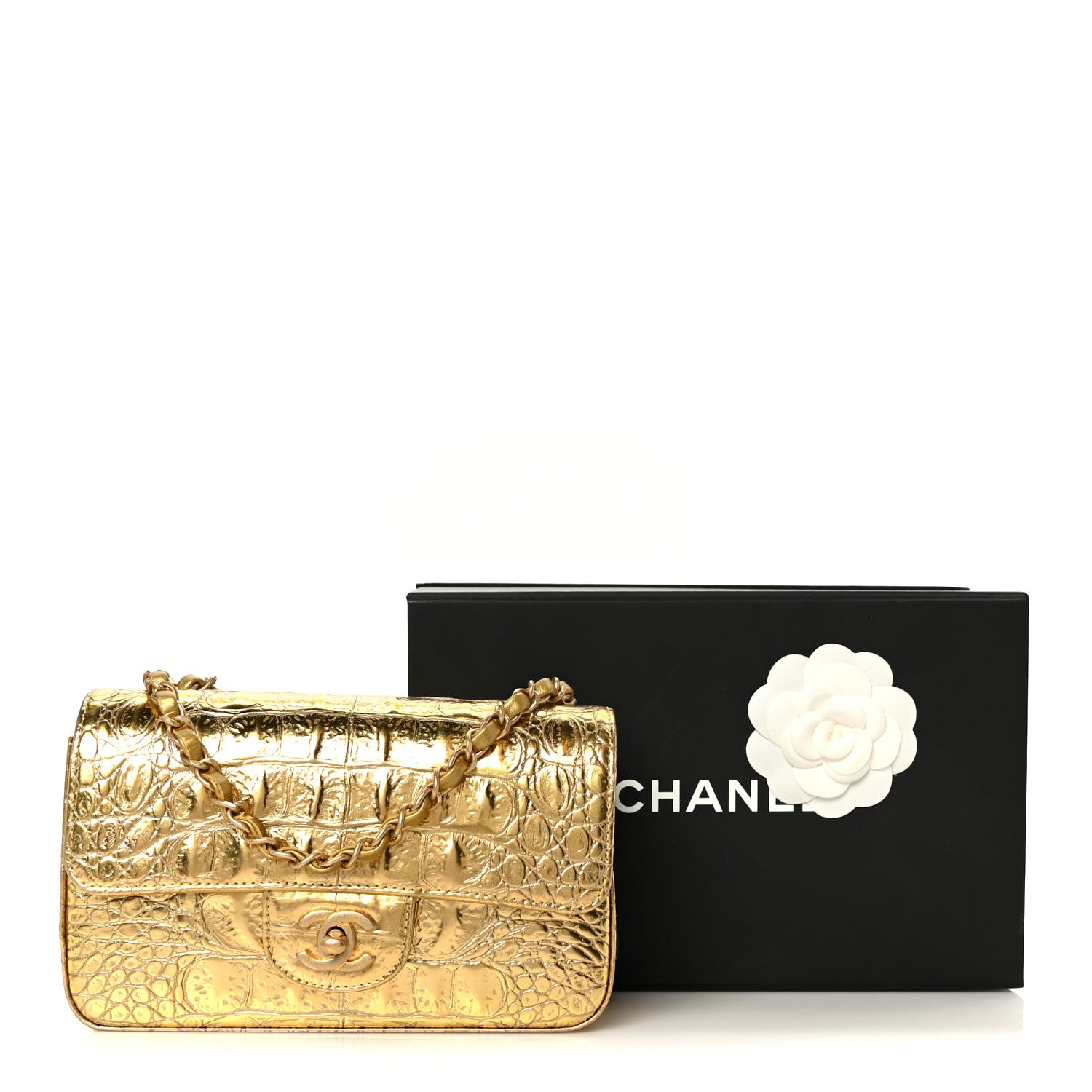 Chanel Metallic Calfskin Crocodile Embossed Cocodile Rectangular