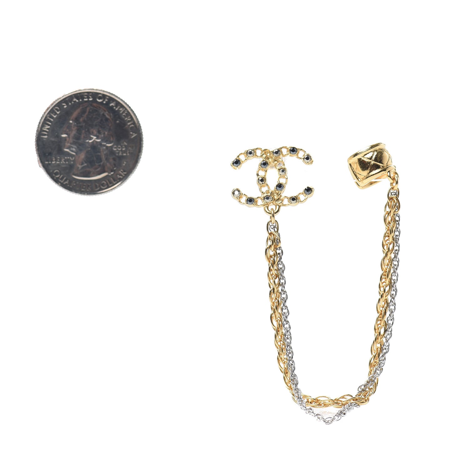 Crystal CC Chain Cuff Single Earring Gold Silver