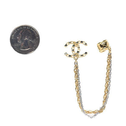 Chanel Crystal CC Chain Cuff Single Earring Gold Silver 2 of 4