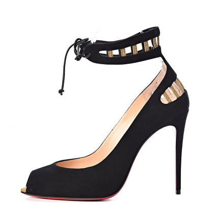 Christian Louboutin Suede Glitter Neotrente 100 Pumps 38 Black Gold 1 of 10