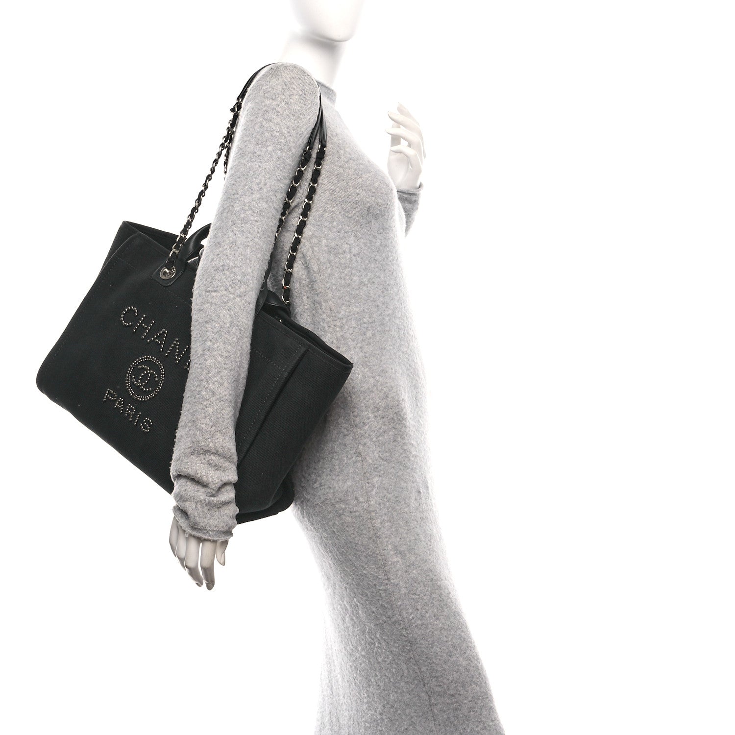 Chanel Canvas Pearl Medium Deauville Tote Black 2 of 10