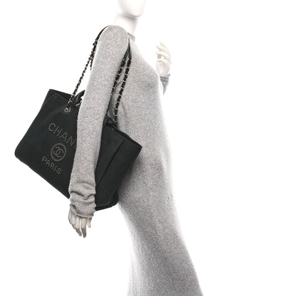 Chanel Canvas Pearl Medium Deauville Tote Black 2 of 10
